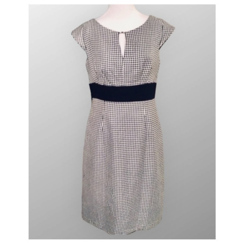 Bice Black & White Houndstooth Cap Sleeve Sheath Knee Length Modest Dress 8